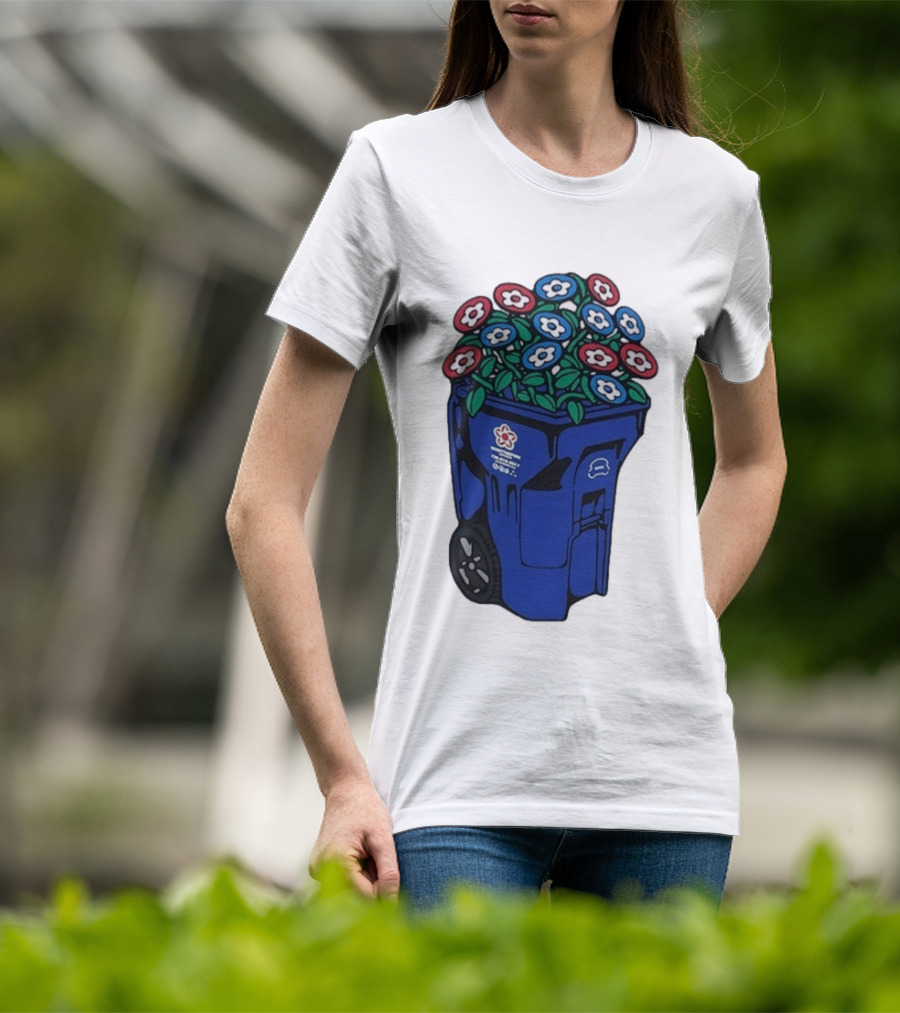 Vandy The Pink Trash Can Blue Recycling Bin Flowers T-Shirt