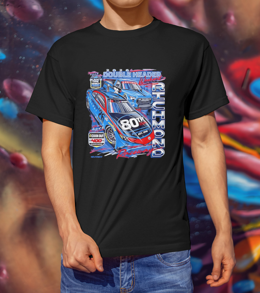 2026 Richmond Raceway Double Header Weekend 80th Anniversary Black Tire 250 Cook Out 400 T-Shirt