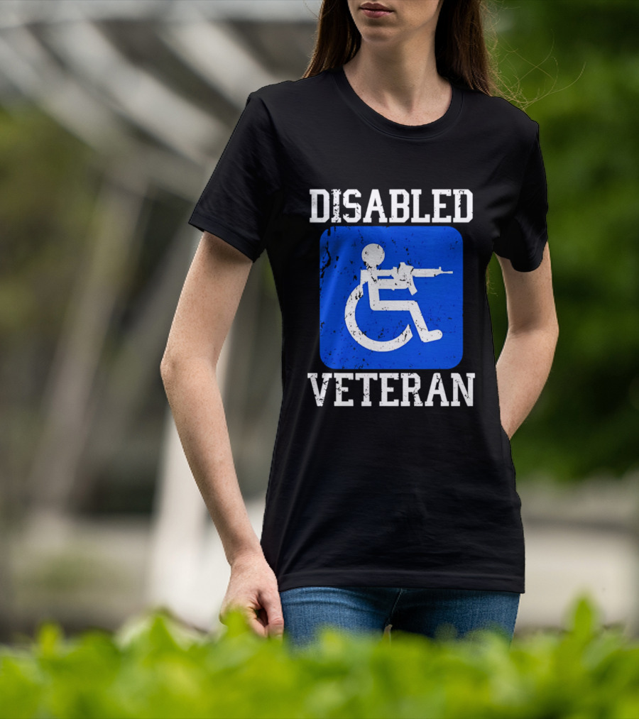 Disabled Veteran Blue Wheelchair Symbol With Gun T-Shirt