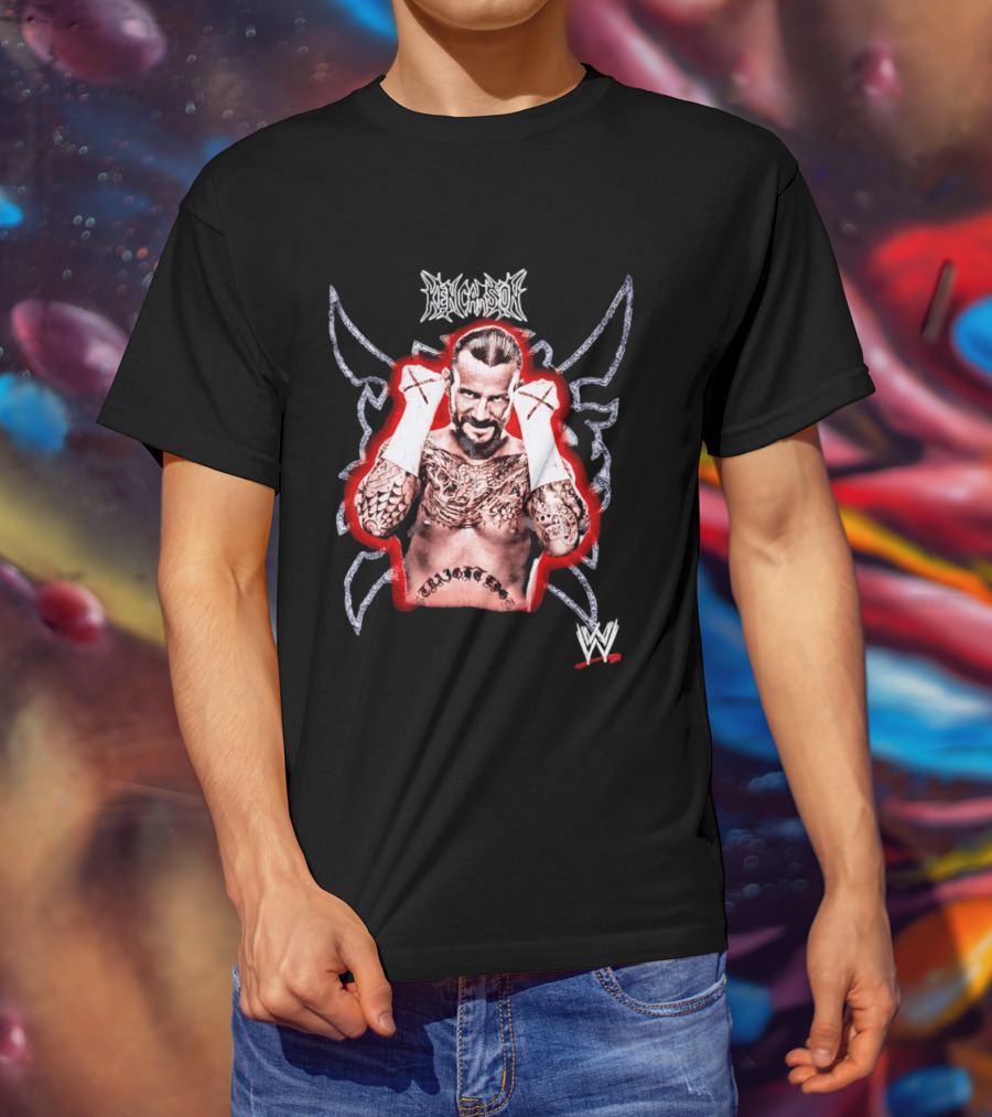 Ken Carson CM Punk WWE Logo Tattooed MMA Fighter T-Shirt