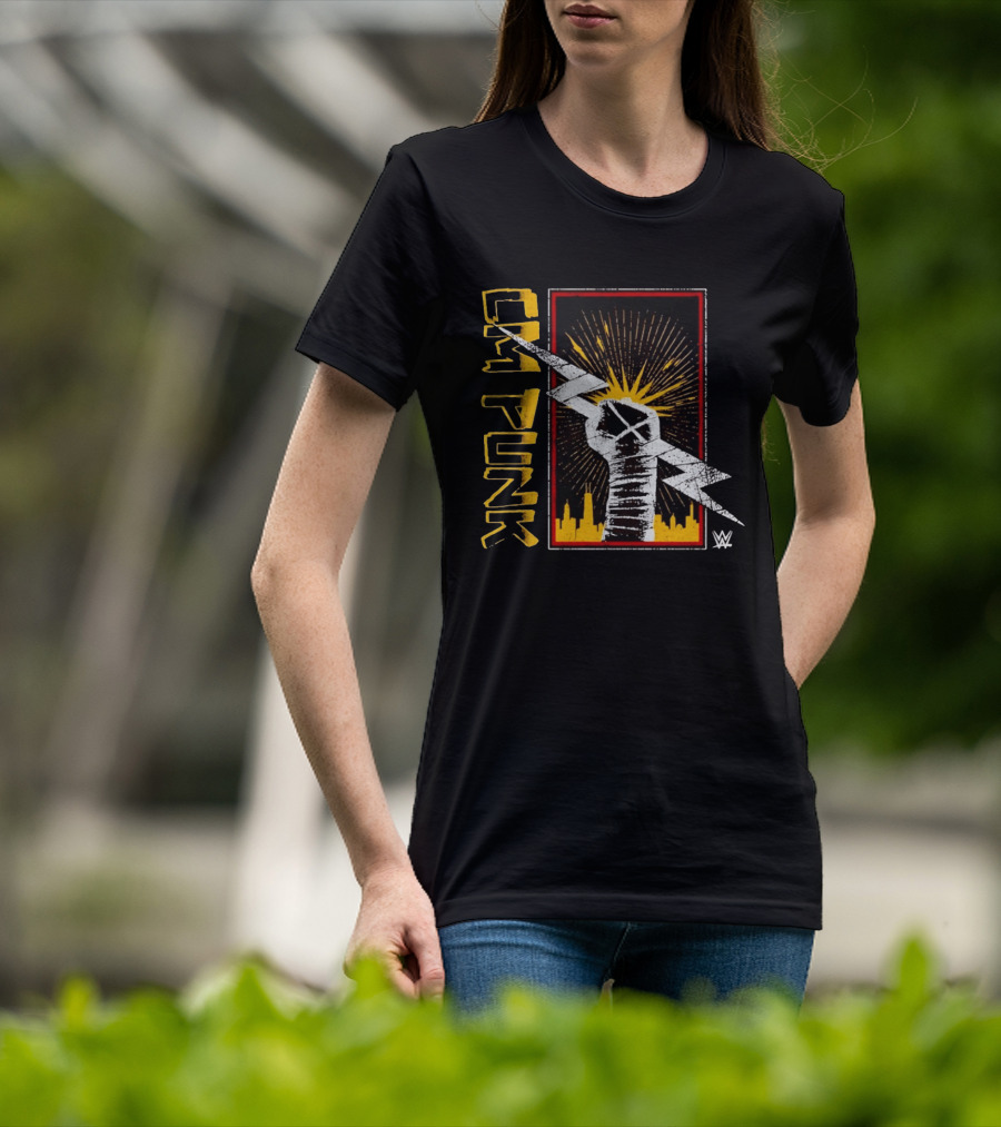 CM Punk WWE Best In The World Lightning Bolt Chicago Skyline Fist T-Shirt
