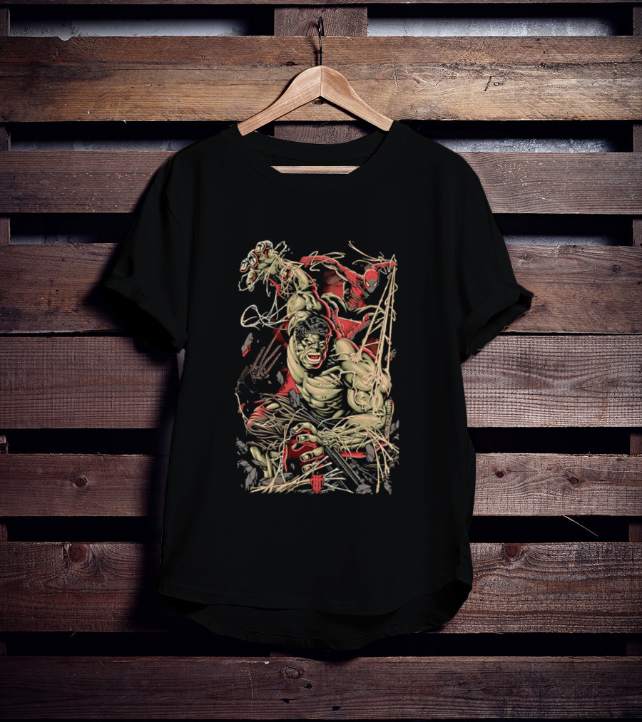 Marvel Hulk Spider Man Dynamic Action Scene T-Shirt