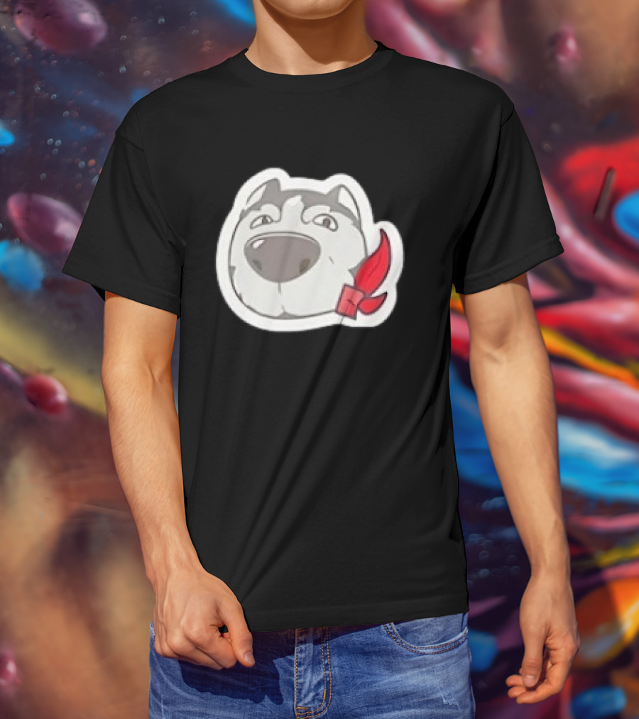 Husky Dog With Red Bandana Puppy Cute Cartoon Face T-Shirt