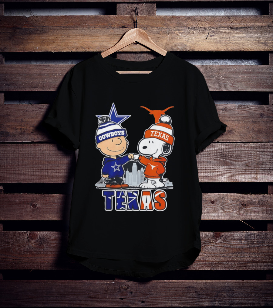 Dallas Cowboys Texas Longhorns Peanuts Characters Stadium Scene T-Shirt