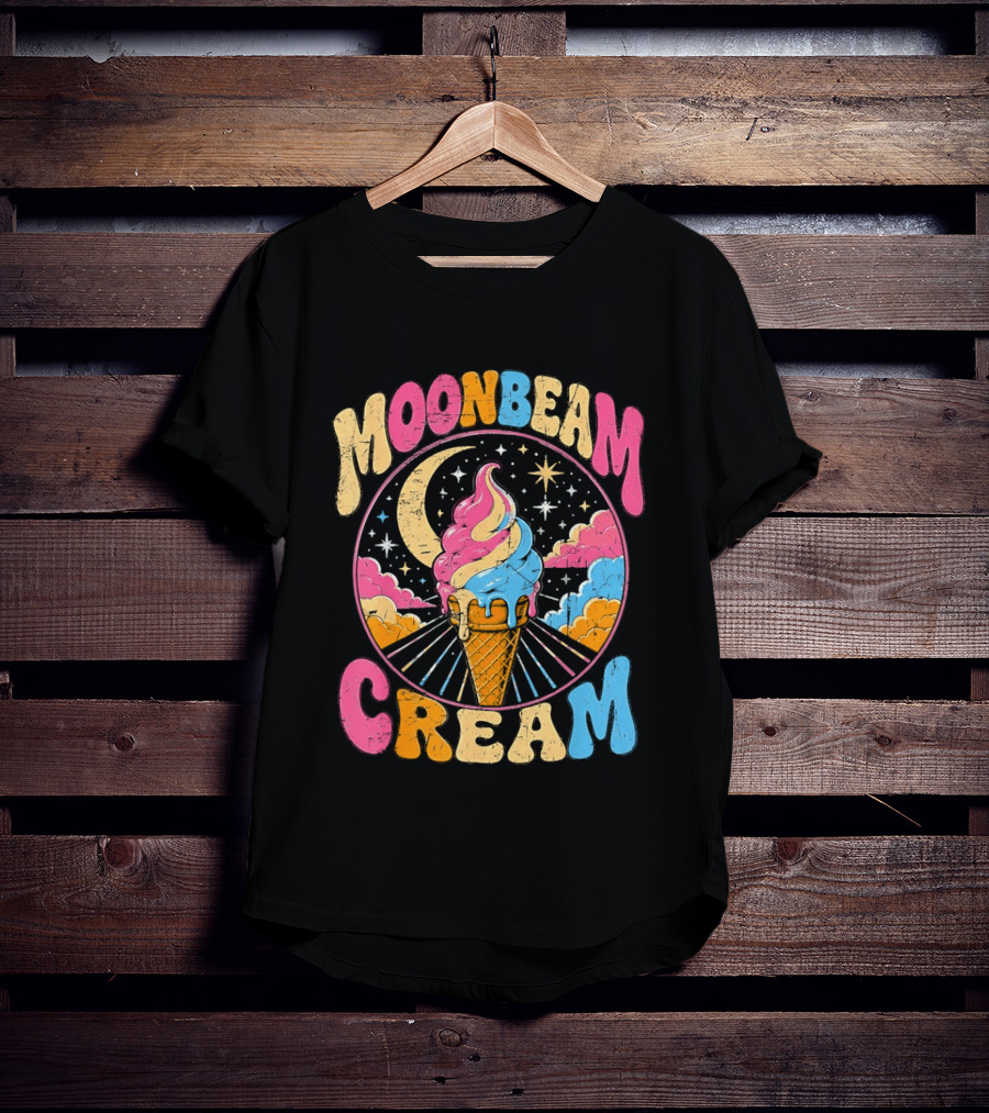 Moonbeam Cream Ice Cream Cone Crescent Moon And Stars T-Shirt