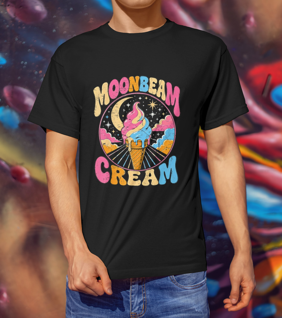 Moonbeam Cream Ice Cream Cone Crescent Moon And Stars T-Shirt
