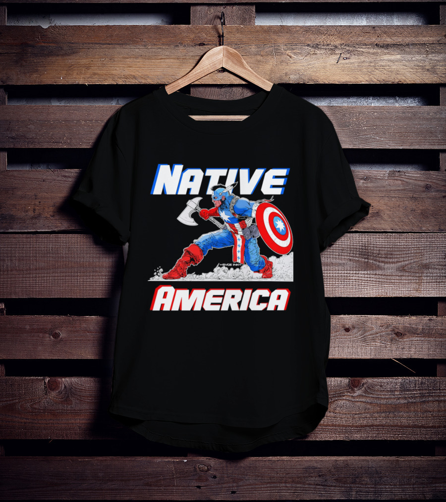Native America Captain America Axe And Shield Hero T-Shirt