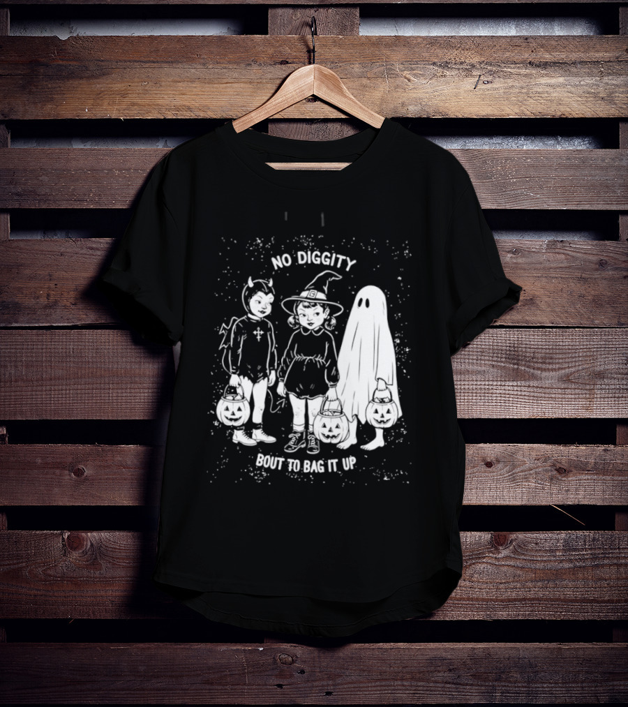 No Diggity Bout To Bag It Up Halloween Ghost Witch Devil Kids Spooky Season T-Shirt