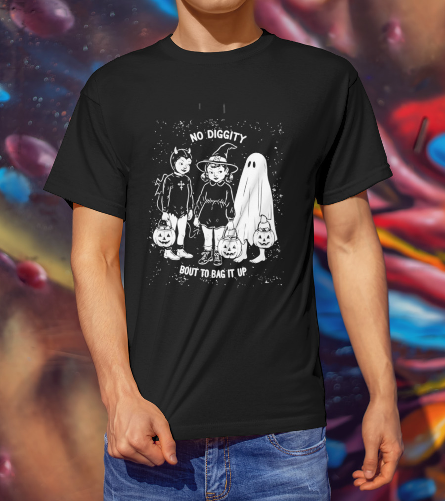 No Diggity Bout To Bag It Up Halloween Ghost Witch Devil Kids Spooky Season T-Shirt