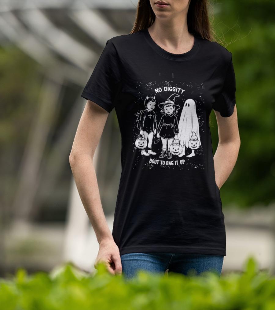 No Diggity Bout To Bag It Up Halloween Ghost Witch Devil Kids Spooky Season T-Shirt