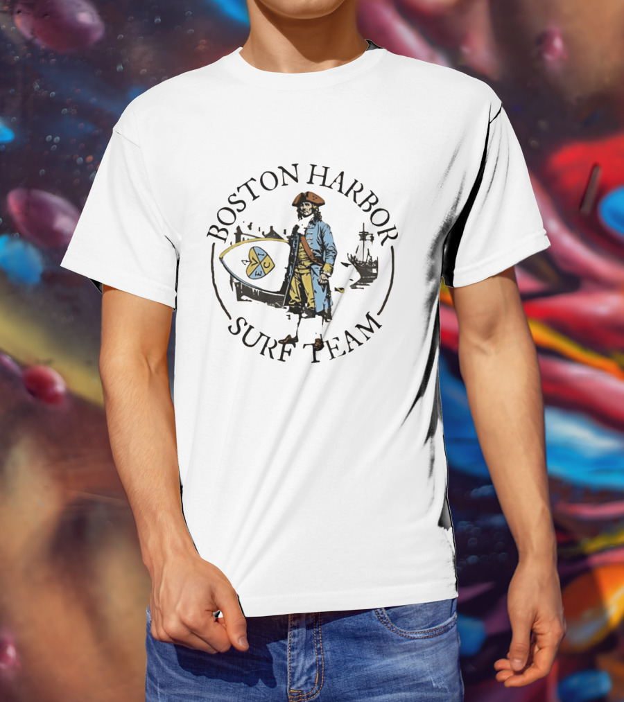 Boston Harbor Surf Team Vintage Sailor With Surfboard T-Shirt