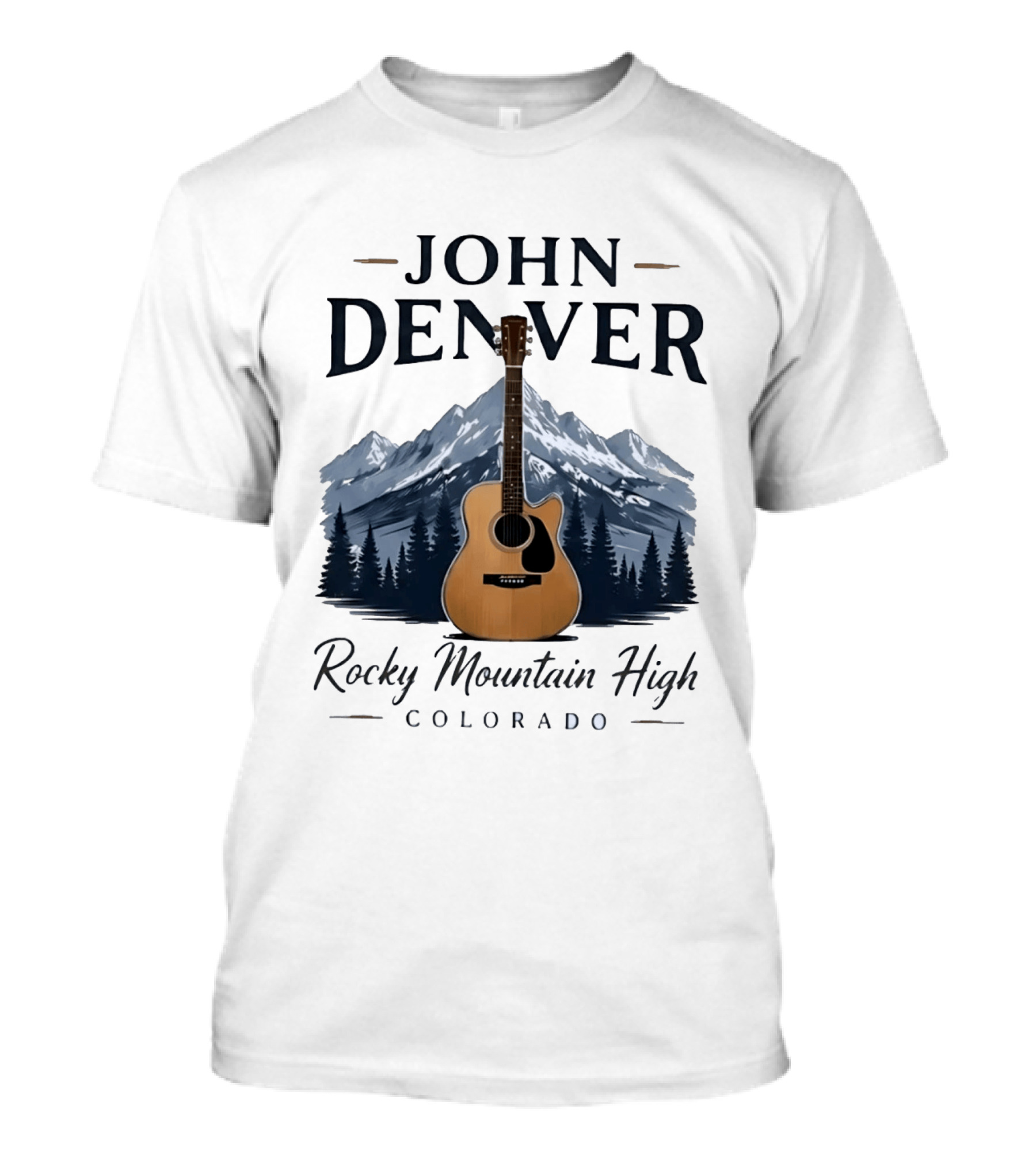 John Denver Rocky Mountain High Colorado Guitar Mountain Scene T-Shirt