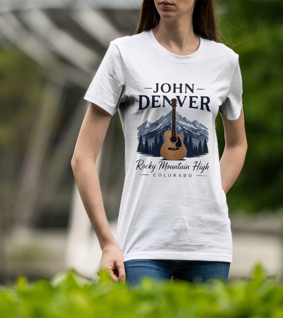 John Denver Rocky Mountain High Colorado Guitar Mountain Scene T-Shirt