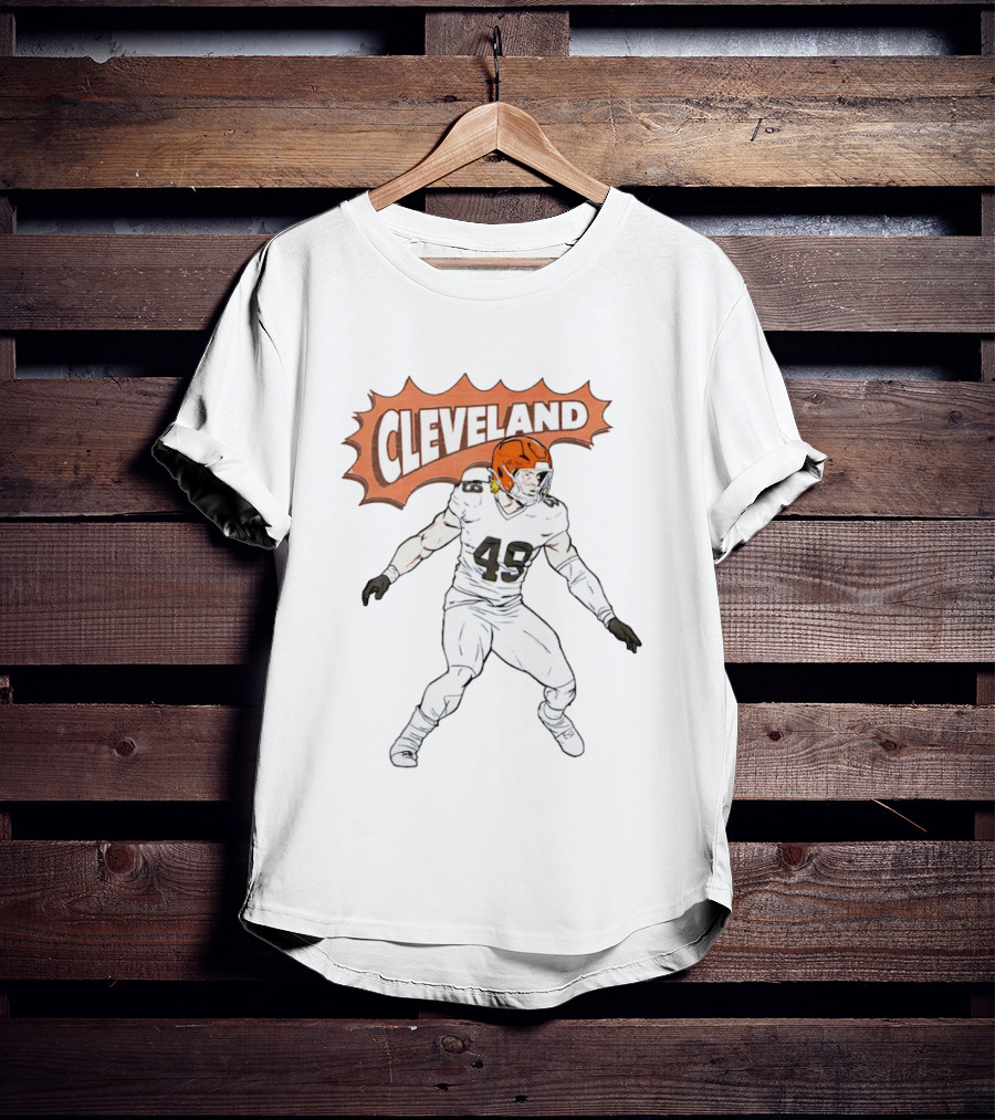 Cleveland Football Comic Style 2026 Player 49 Iconic Helmet T-Shirt