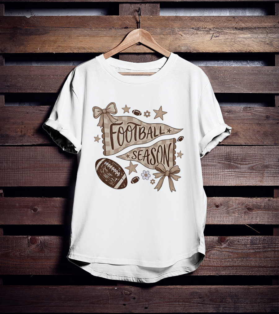 Football Season Pennant Bows And Stars With Footballs T-Shirt