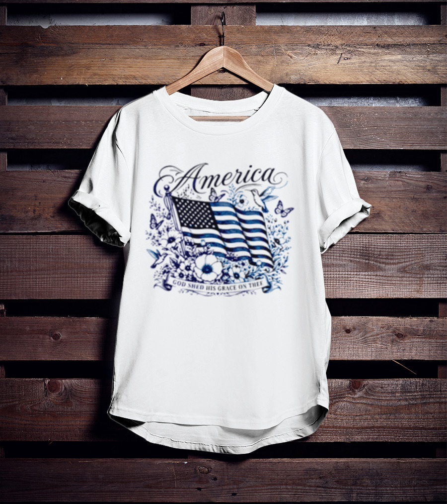 America God Shed His Grace On Thee Flag And Nature T-Shirt