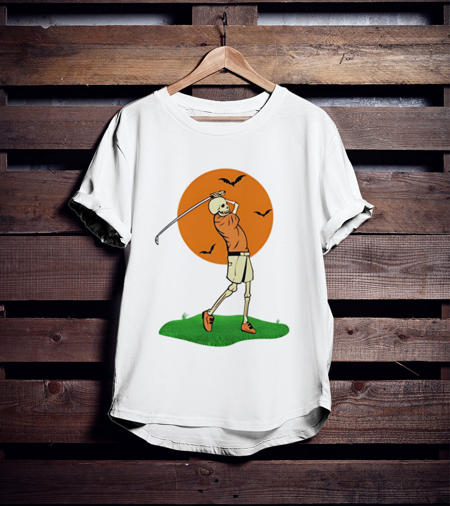 Skeleton Golfer At Sunset With Flying Bats T-Shirt