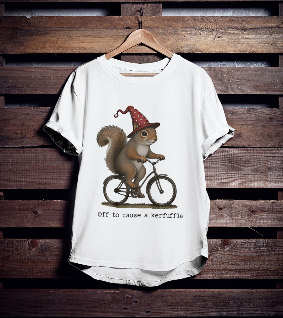 Squirrel In Wizard Hat Riding Bicycle Off To Cause A Kerfuffle T-Shirt