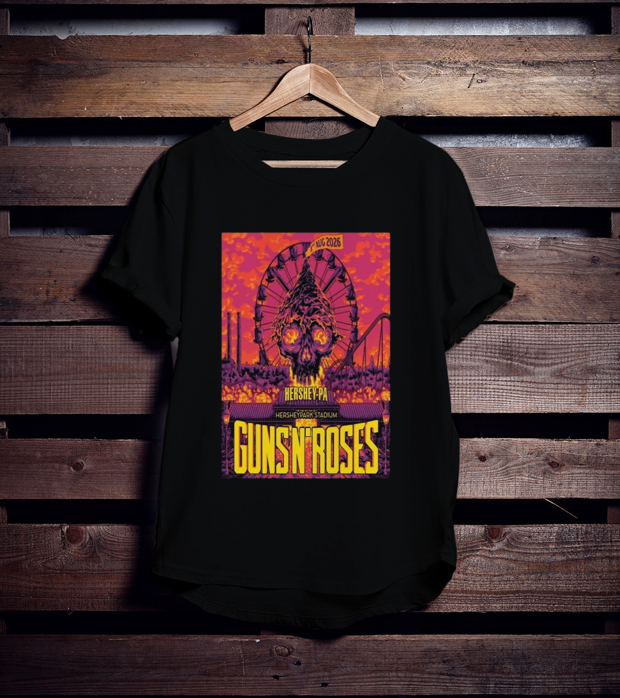 Guns N' Roses Aug 01 2026 Hersheypark Stadium Hershey PA Ferris Wheel Skull Tour T-Shirt