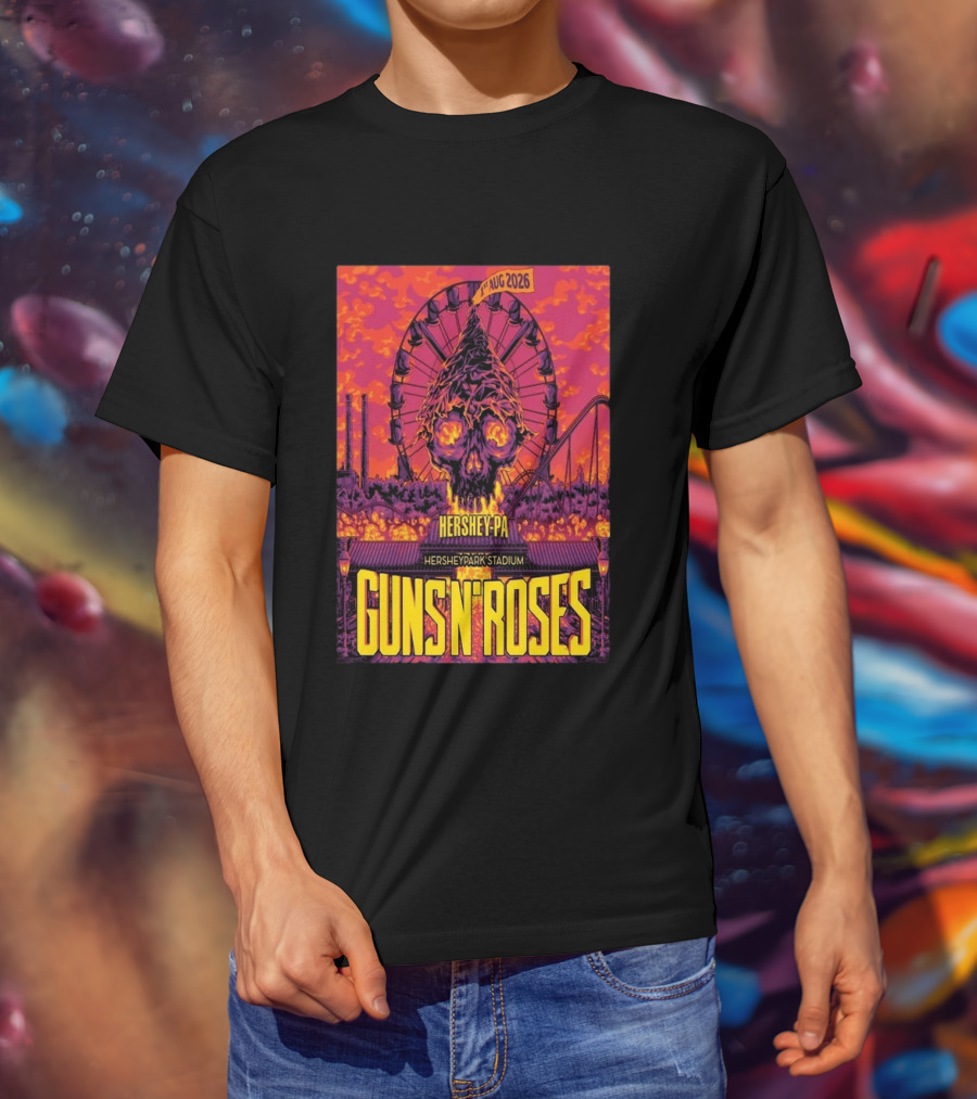 Guns N' Roses Aug 01 2026 Hersheypark Stadium Hershey PA Ferris Wheel Skull Tour T-Shirt