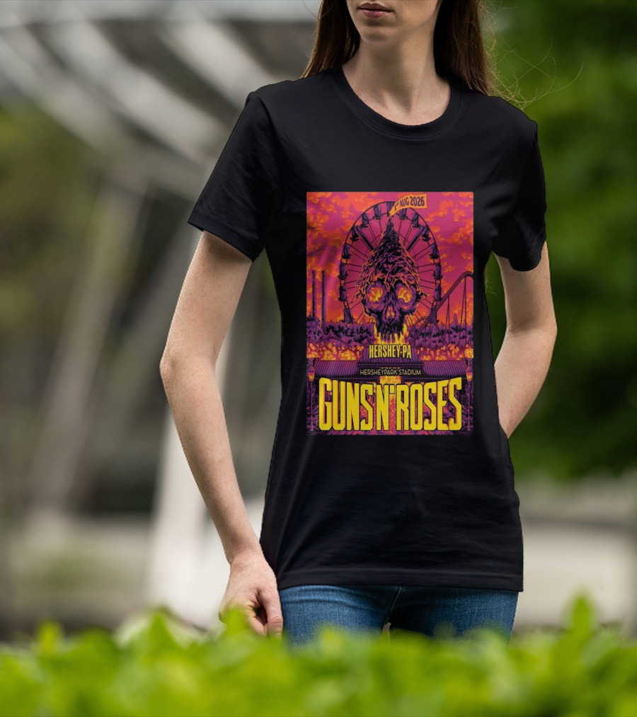 Guns N' Roses Aug 01 2026 Hersheypark Stadium Hershey PA Ferris Wheel Skull Tour T-Shirt