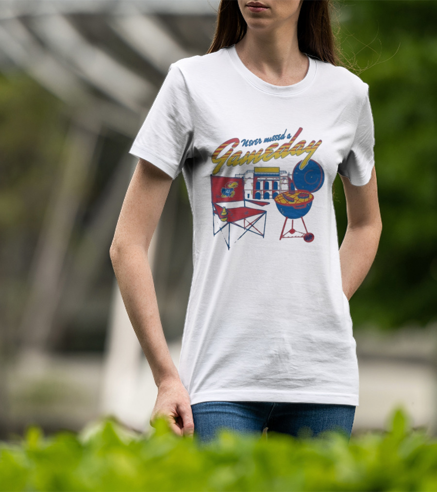 Kansas Jayhawks Never Missed A Gameday BBQ Chair Stadium Grill T-Shirt