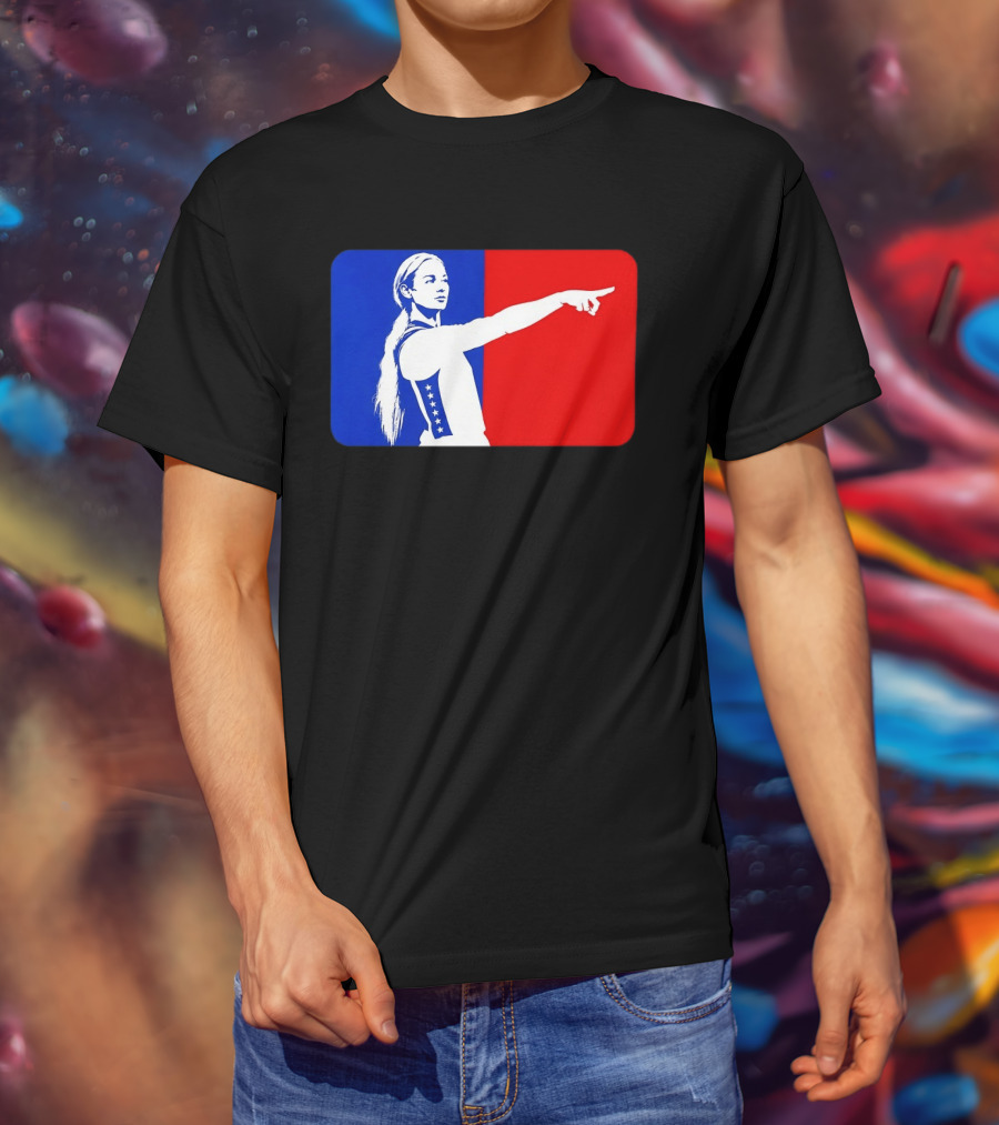 Sophie Cunningham WNBA 2026 Pointing Gesture In Blue And Red T-Shirt