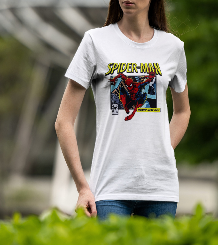Spider Man Brand New Day Iconic Comic Style Swinging Action T-Shirt