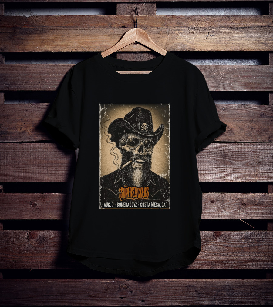 Supersuckers Aug 7 Bonedadydz Costa Mesa CA Cowboy Skull Smoking T-Shirt