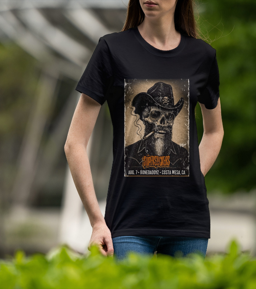 Supersuckers Aug 7 Bonedadydz Costa Mesa CA Cowboy Skull Smoking T-Shirt