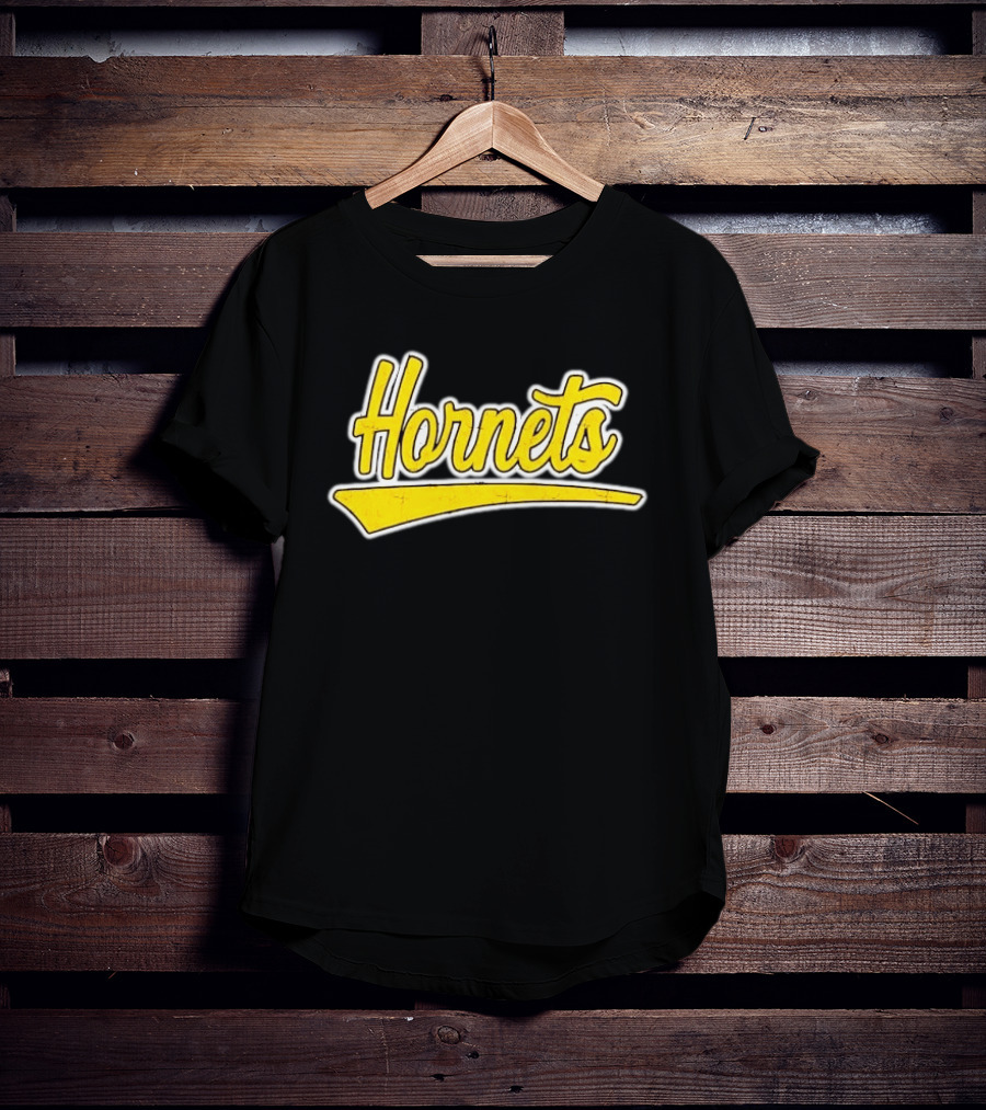 Hornets Team Yellow Text Stylized Font T-Shirt