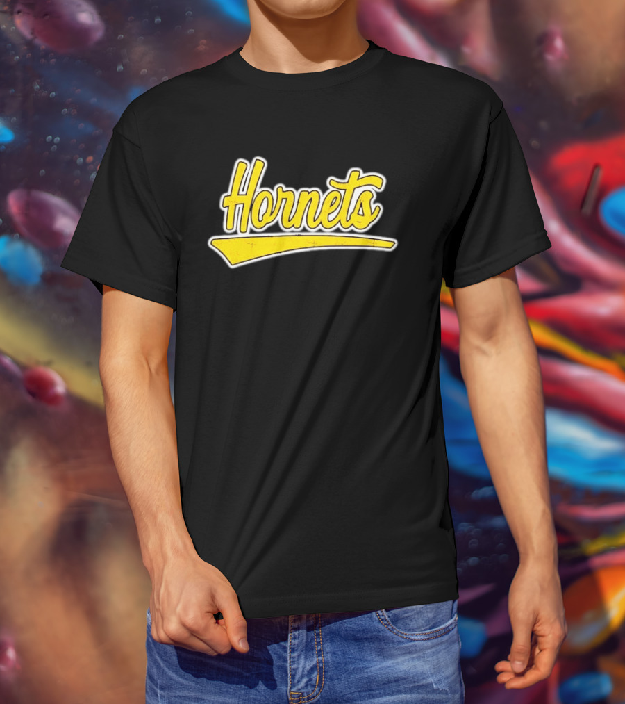 Hornets Team Yellow Text Stylized Font T-Shirt