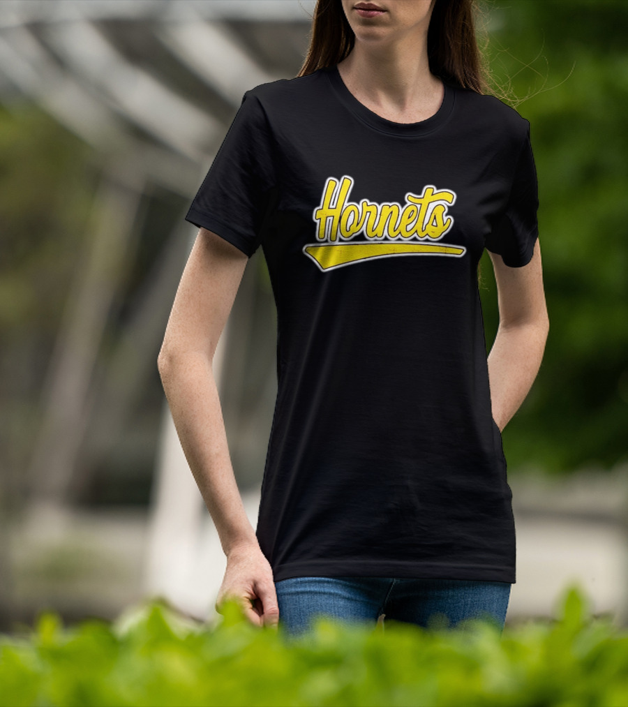 Hornets Team Yellow Text Stylized Font T-Shirt