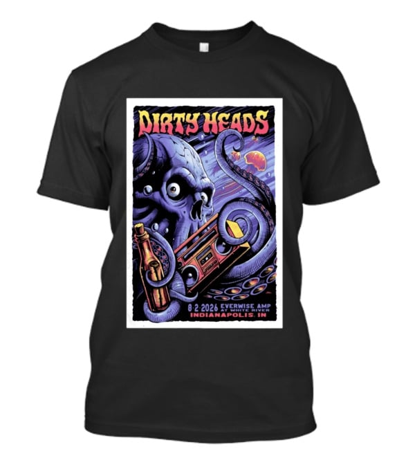 Dirty Heads Everwise Amp At White River 8.2.2026 Indianapolis IN Octopus Skull Alien Boombox T-Shirt