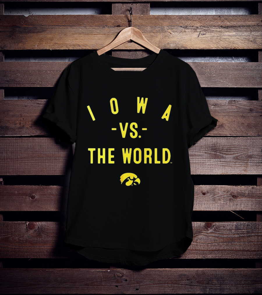 Iowa Hawkeyes NCAA Football Iowa Vs The World 2026 Yellow Text With Hawkeye T-Shirt
