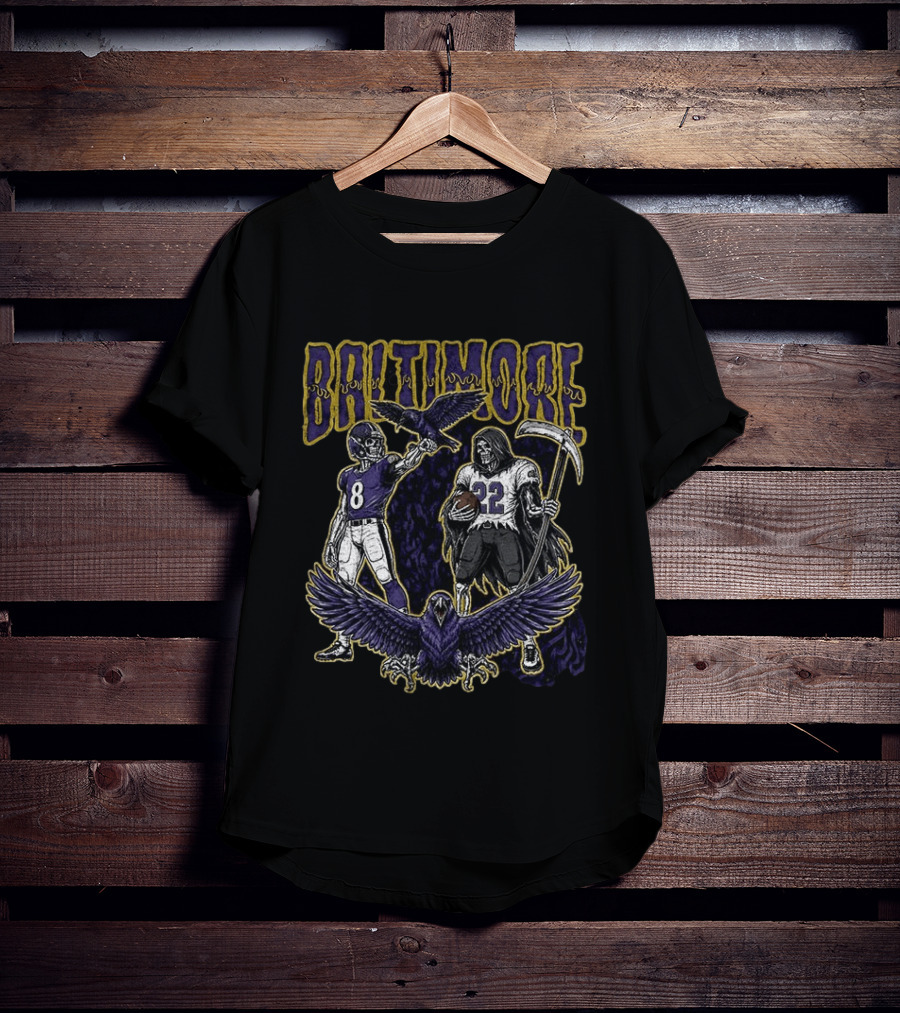 Baltimore Ravens Football Skeleton Lamar Jackson Derrick Henry Ravens T-Shirt