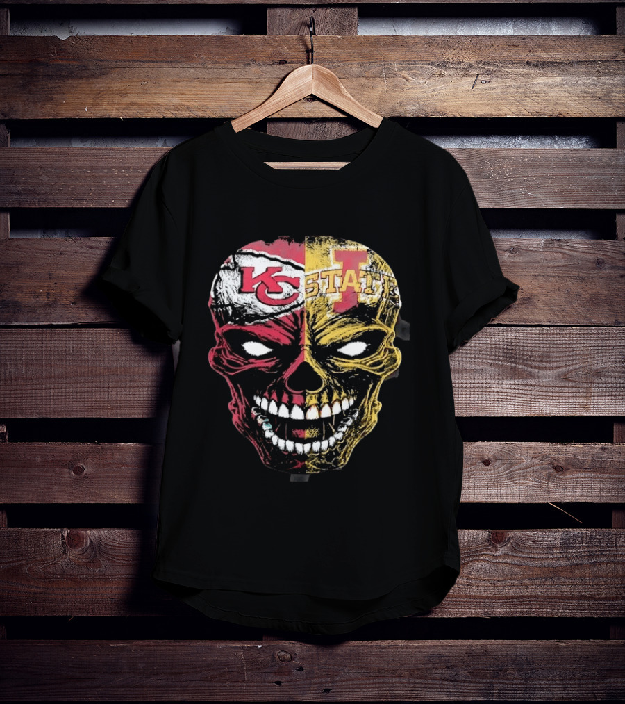 Kansas City Chiefs Iowa State Cyclones Skull Split Face T-Shirt