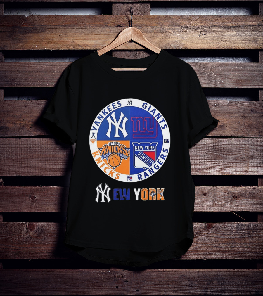 Yankees Giants Knicks Rangers New York Sports Teams Logos T-Shirt