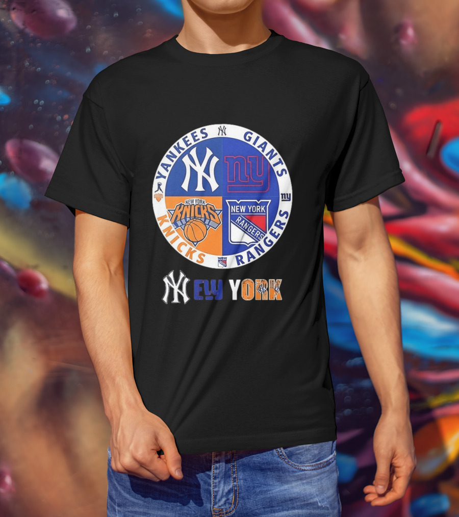 Yankees Giants Knicks Rangers New York Sports Teams Logos T-Shirt