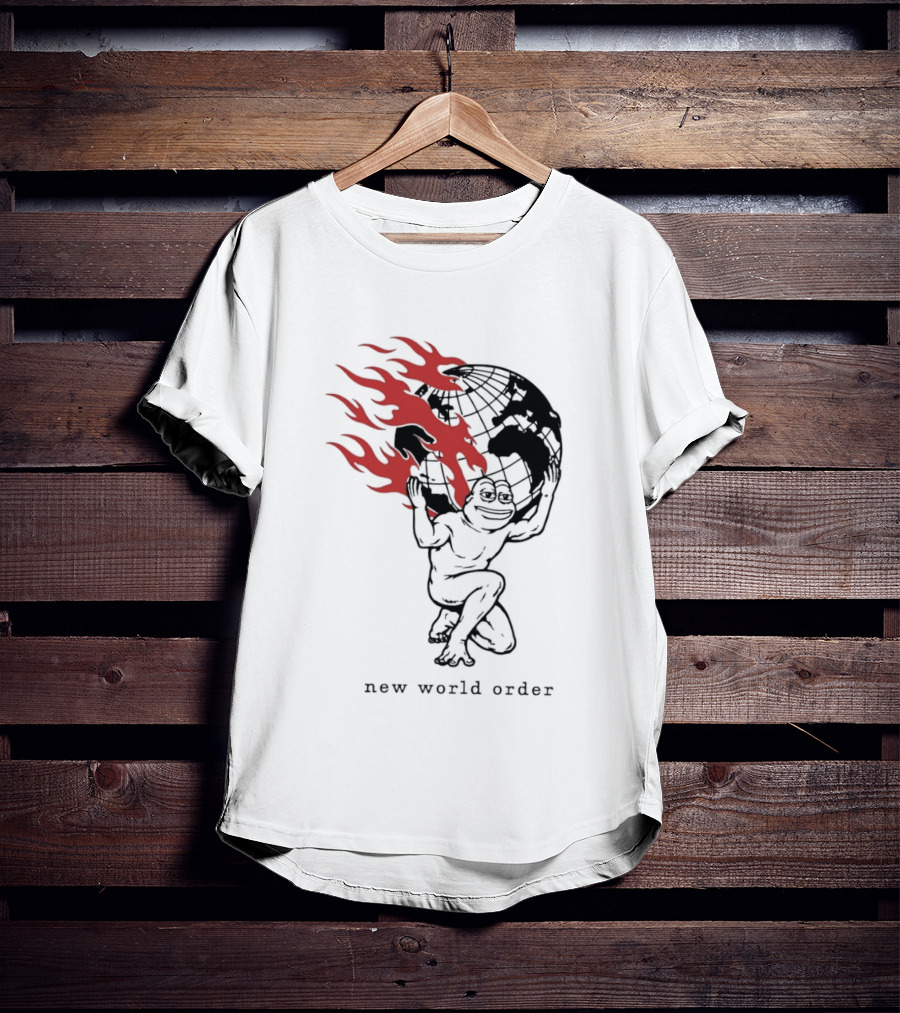 Frog Carrying Burning Earth With Flames New World Order T-Shirt