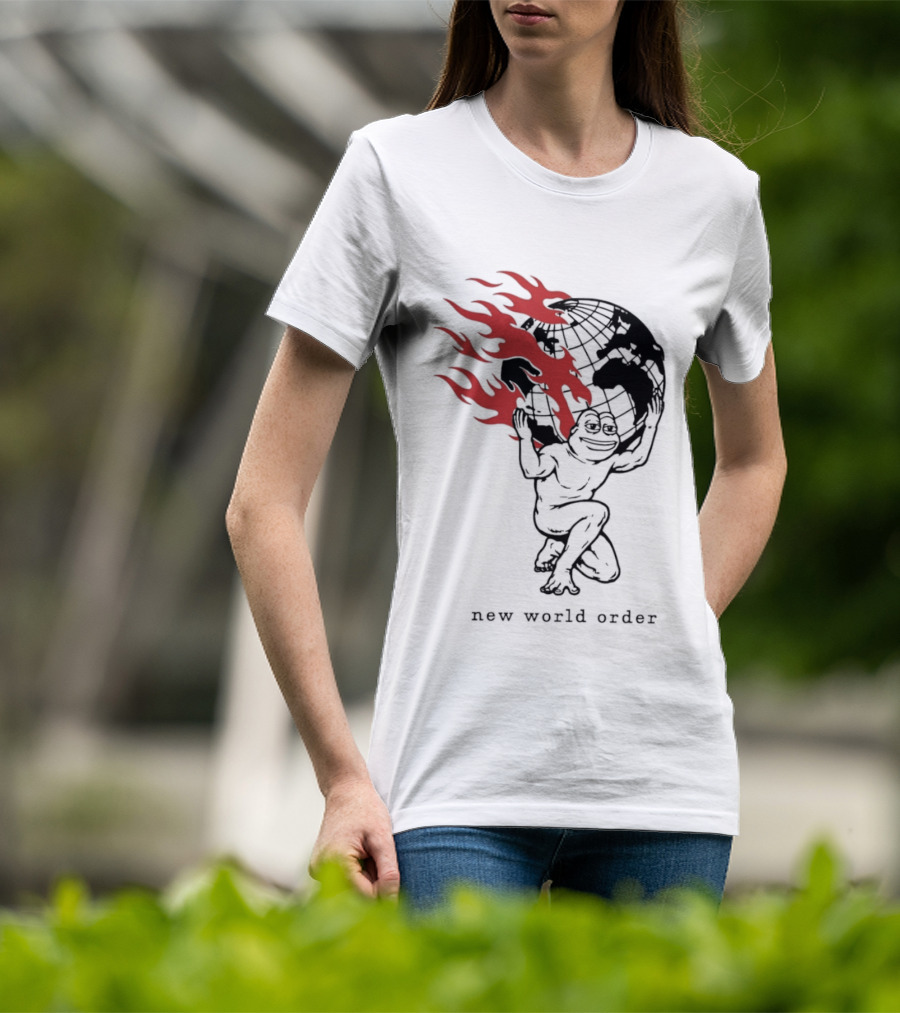 Frog Carrying Burning Earth With Flames New World Order T-Shirt