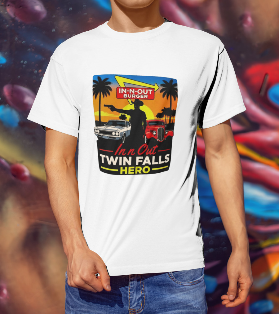 In N Out Burger Twin Falls Hero Sunset Cars Palms 2026 T-Shirt