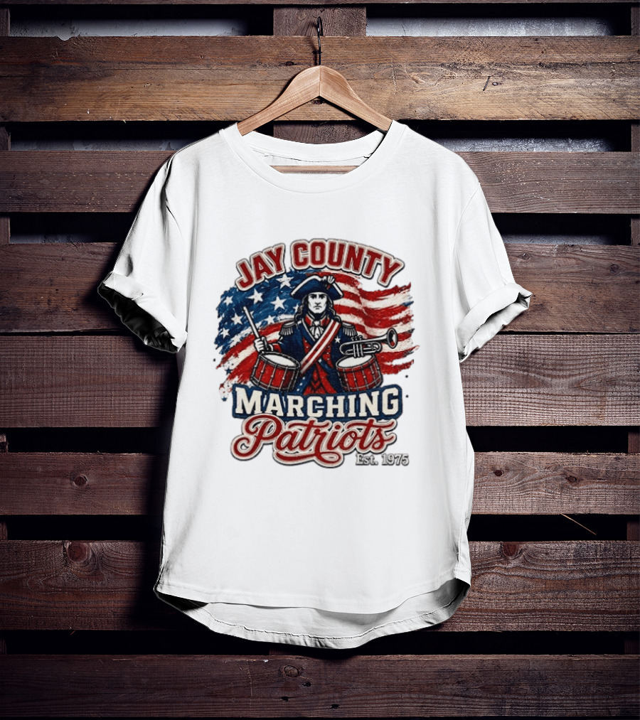 Jay County Marching Patriots Est 1975 American Flag Drummer T-Shirt