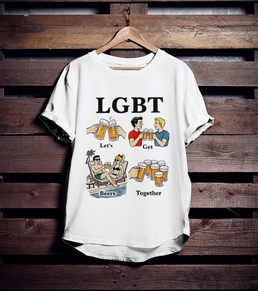 LGBT Let's Get Beers Together Retro Style Beer Cheers Illustrations T-Shirt