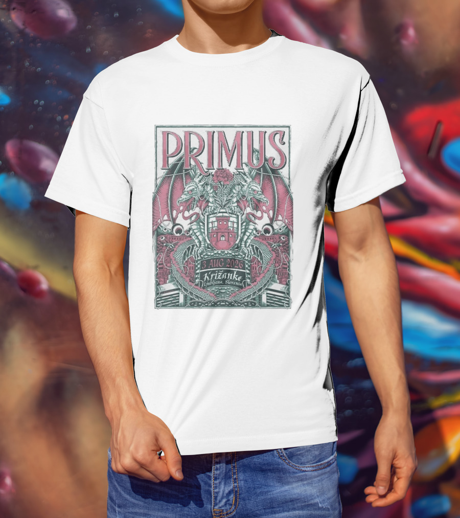 Primus 3 Aug 2026 Križanke Ljubljana Slovenia Event Dragons And Castle T-Shirt