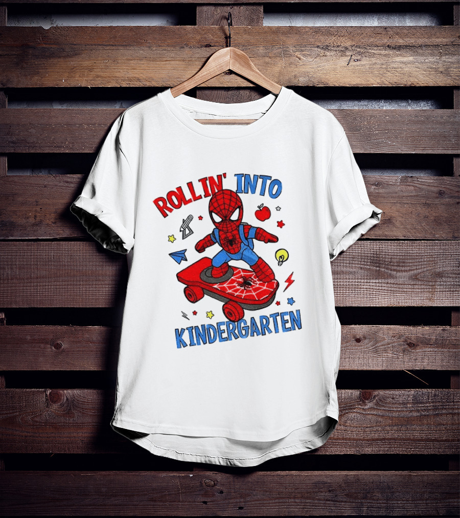Rollin' Into Kindergarten Spider Man Skateboard Adventure T-Shirt