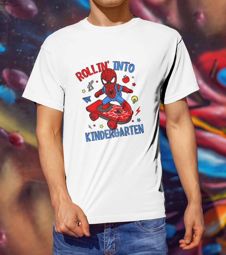 Rollin' Into Kindergarten Spider Man Skateboard Adventure T-Shirt