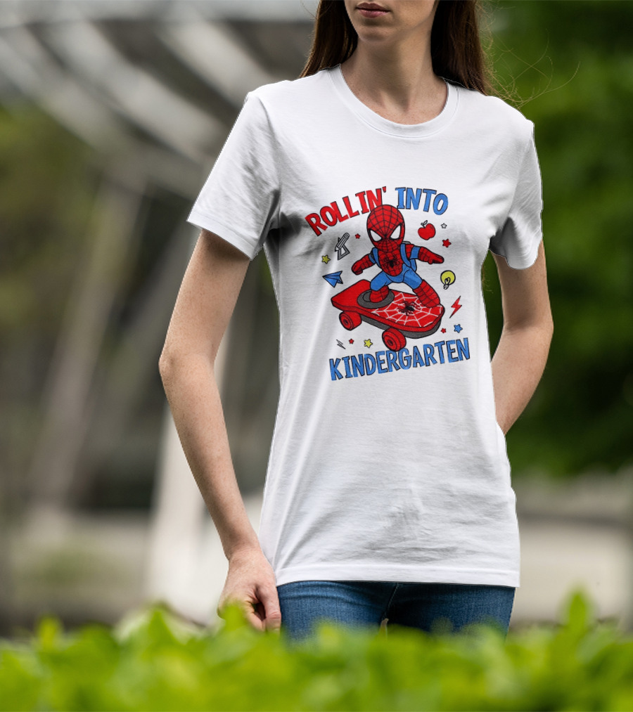 Rollin' Into Kindergarten Spider Man Skateboard Adventure T-Shirt
