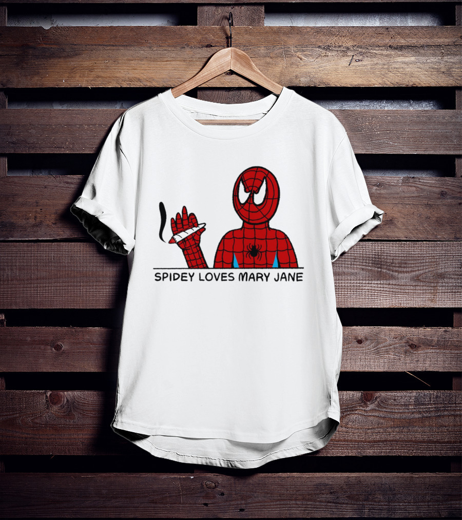 Spidey Loves Mary Jane Spider Man Smoking Humor T-Shirt
