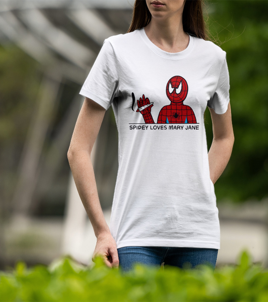 Spidey Loves Mary Jane Spider Man Smoking Humor T-Shirt